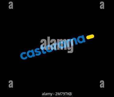 Castorama, logo ruotato, sfondo nero Foto Stock