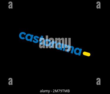 Castorama, logo ruotato, sfondo nero B Foto Stock