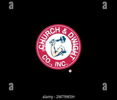 Church & Dwight, logo ruotato, sfondo nero B Foto Stock