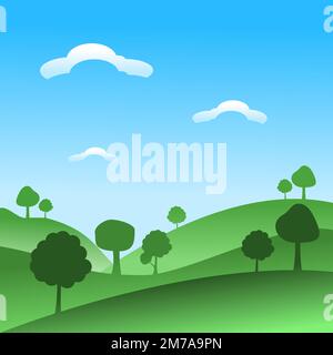 paesaggio semplice sfondo campo all'aperto con alberi collina nubi di montagna foglie e spazio per il testo Foto Stock