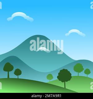 paesaggio semplice sfondo campo all'aperto con alberi collina nubi di montagna foglie e spazio per il testo Foto Stock