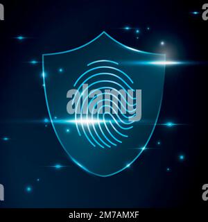 Tecnologia di sicurezza informatica con vettore di scansione biometrico per impronte digitali Illustrazione Vettoriale