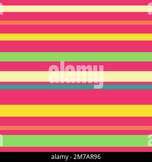 Disegno a mano senza cuciture motivo di giallo brillante strisce verde rosa, estate vibrante sfondo a righe, moderna stampa tessuto contemporaneo alla moda, colori saturi energetici, arcobaleno design tendenza dopamina look, astratto arte geometrica Foto Stock