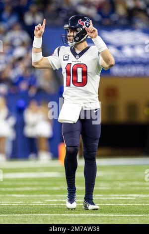 Indianapolis, Indiana, Stati Uniti. 08th Jan, 2023. Houston Texans quarto di ritorno Davis Mills (10) durante la partita NFL contro gli Indianapolis Colts a Indianapolis, Indiana. John Mersits/CSM/Alamy Live News Foto Stock