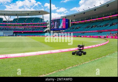 Una telecamera televisiva esterna con telecomando che registra il gioco al Cricket Test Match 3rd tra Australia e Sud Africa Foto Stock