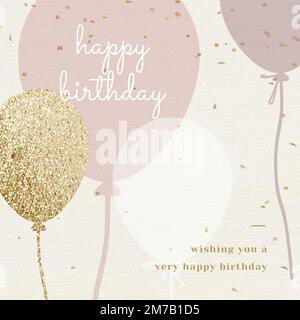 Vettore modello di messaggio di auguri di compleanno in palloncino in tonalità rosa e oro Illustrazione Vettoriale