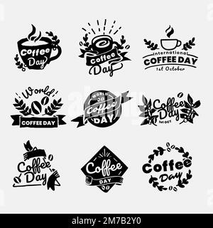 Set vettoriale con logo internazionale della giornata del caffè Illustrazione Vettoriale
