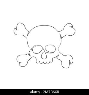 Cranio una linea di disegno isolato su sfondo bianco Illustrazione Vettoriale