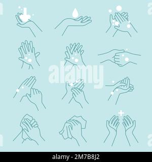 Come lavare le mani Icon Set Vector Illustrazione Vettoriale