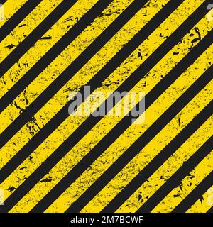Strisce gialle e nere grunge, sfondo industriale di avvertimento, schema di avvertenza pericolo vettore. Sfondo di segnalazione di sicurezza e costruzione di strade o di pericolo con strisce gialle nere per il banner di attenzione Illustrazione Vettoriale