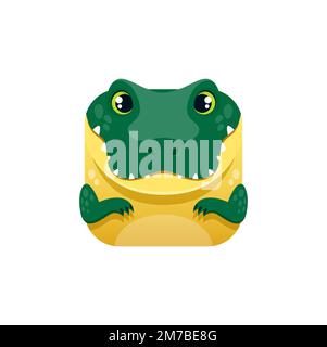 Cartoon coccodrillo kawaii faccia quadrata animale, alligatore vettore isolato, carattere rettile africano. Pulsante dell'app del croc predator divertente, elemento icona Illustrazione Vettoriale