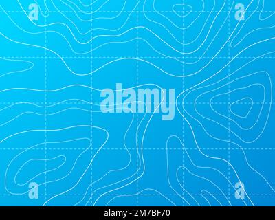 Mappa topografica dei contorni delle linee oceaniche e marine. Sfondo vettoriale blu astratto con struttura topologica geografica e elevazione della profondità dell'acqua. Cartografia del territorio rilievo topo con linee ondulate curvilinee Illustrazione Vettoriale