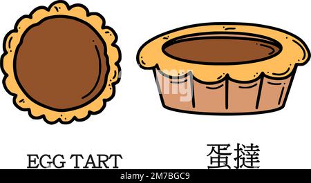 Traduzione dall'illustrazione del vettore della crostata d'uovo cinese. Dessert cinese di Capodanno in stile doodle. Illustrazione Vettoriale