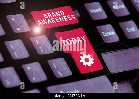 Esposizione concettuale consapevolezza del marchio. Il nome della panoramica aziendale identifica un venditore buono come distinto da quelli di un altro venditore Foto Stock