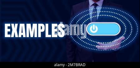 Testo che mostra esempi di ispirazione. Concetto significato foto esempio di modello da seguire Guida spiegazione per esempio Foto Stock