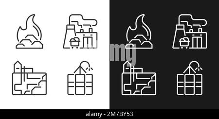 Icone lineari pixel Perfect per l'elaborazione del carbone impostate per la modalità scura e chiara Illustrazione Vettoriale