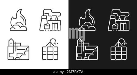 Icone lineari perfette per pixel di estrazione cava impostate per la modalità scura e chiara Illustrazione Vettoriale