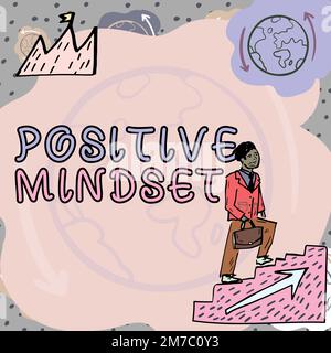 Scrittura che mostra il mindset positivo del testo. Approccio aziendale atteggiamento mentale ed emotivo che si concentra sul lato luminoso Foto Stock