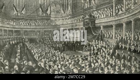 Il primo Parlamento italiano: Re Vittorio Emanuele II proclama la Costituzione del Regno d'Italia, Torino, Italia 1861 Foto Stock