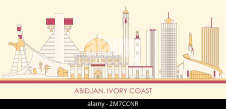 Panorama di Cartoon Skyline della città di Abidjan, Costa d'Avorio - illustrazione vettoriale Illustrazione Vettoriale