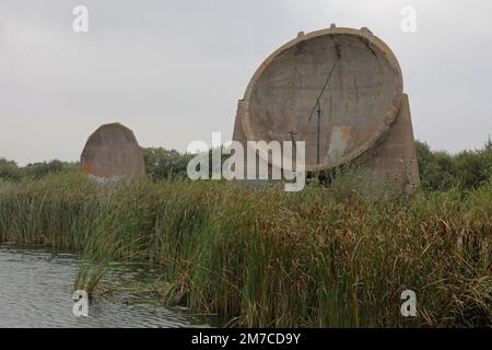 Specchi fonici DENGE vicino a Greatstone, Kent, Inghilterra Foto Stock