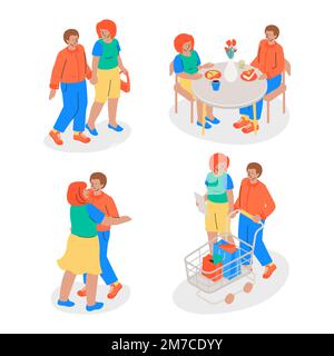 Trascorrete del tempo insieme: Set di illustrazioni dal design piatto Illustrazione Vettoriale