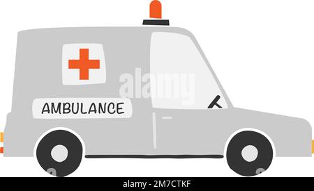disegno di ambulanza per bambini, disegno di vettore di stile scandinavo Illustrazione Vettoriale