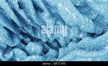 Particolare di una roccia con varianti di blu. Roccia piena di curve e liscia. Primo piano rocce, texture drammatica. Rendering 3D Foto Stock