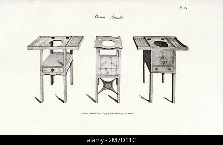 Dalla guida del produttore dell'armadietto e del tappezziere; o, repository dei disegni per ogni articolo della mobilia domestica nel gusto più nuovo e più approvato che Visualizza una grande varietà di modelli da A. Hepplewwhite e Co Pubblicazione data 1897 Ristampa. Pubblicato originariamente: Londra : I. E J. Taylor, 1794 Foto Stock