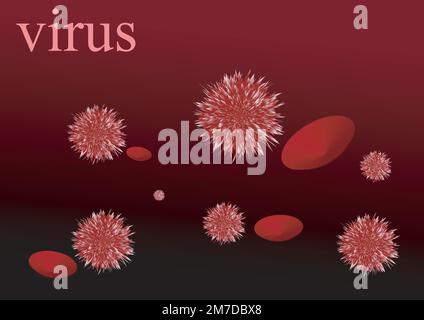 Nuovo coronavirus (2019-NCoV)virus Covid 19-NCP.Coronavirus NCoV è mostrato come un singolo bastone RNA virus background con reale cellula virale rossa e bianca 3D Illustrazione Vettoriale