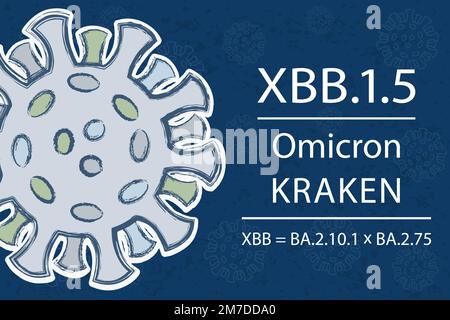 Una nuova variante secondaria di coronavirus XBB.1,5, nota anche come 'Kraken', che è un relativo della variante XBB (ricombinante di BA.2.10.1 e BA.2,75). Testo bianco o Illustrazione Vettoriale
