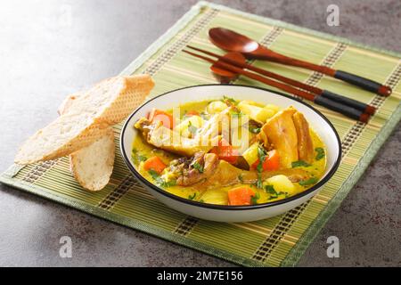 CA Ri GA Vietnamese Coconut Chicken Curry con verdure primo piano in un piatto sul tavolo. Orizzontale Foto Stock