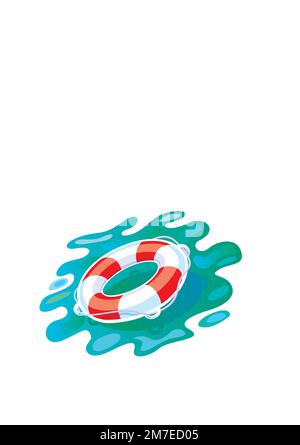 Lifebuoy in acqua isolato su sfondo bianco. Illustrazione vettoriale in stile piatto. Illustrazione Vettoriale
