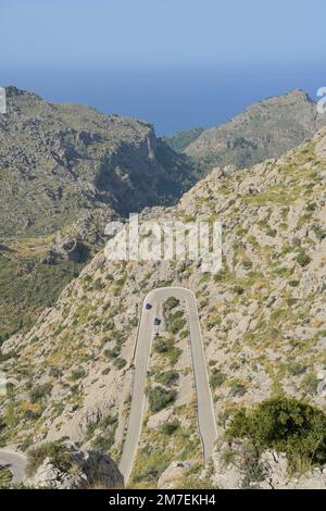 Serpentinenstraße SA Calobra ma-2141, Serra de Tramuntana, Mallorca, Spanien Foto Stock