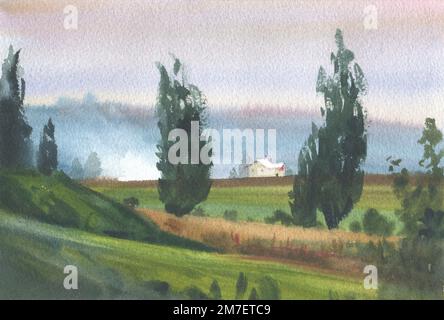 Pittura di acquerello di paesaggio Foto Stock