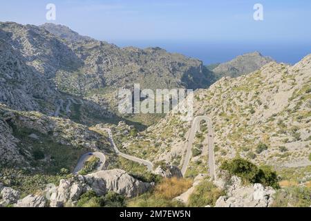 Serpentinenstraße SA Calobra ma-2141, Serra de Tramuntana, Mallorca, Spanien Foto Stock