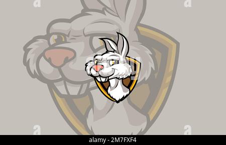 Un'illustrazione di un logo della mascotte di coniglio per lo sport, le squadre Illustrazione Vettoriale