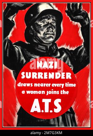 WW2 UK British ATS Recruitment Poster 'LA RESA NAZISTA disegna quasi ogni volta che una donna si unisce all'ATS World War II Great Britain War Work Employment Poster 1940 Foto Stock