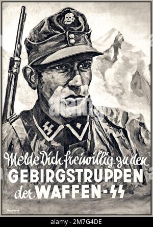 WAFFEN SS propaganda nazista poster di reclutamento per le truppe di montagna del Waffen SS WW2 GEBIRGSTRUPPEN Der WAFFEN SS Foto Stock
