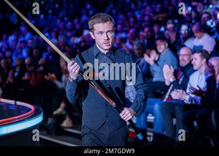 LONDRA, REGNO UNITO. 09th Jan, 2023. John Higgins contro Jack Lisowski durante le partite del Cazoo Master 2023 Day 2 all'Alexandra Palace lunedì 09 gennaio 2023 a LONDRA, INGHILTERRA. Credit: Taka G Wu/Alamy Live News Foto Stock