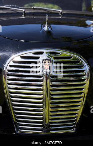 1956 Austin A30 in occasione di una mostra di auto d'epoca al Gnoll Country Park, Neath Port Talbot, Galles, Regno Unito Foto Stock