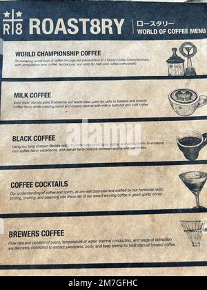 Mueang, Chiang mai, Thailandia, dettaglio, Menu, caffetteria tailandese, poster "Roast8ry" Café Foto Stock