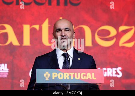 Lisbona, Portogallo. 9th Jan, 2023. Il nuovo allenatore di calcio portoghese, lo spagnolo Roberto Martinez, parla durante una conferenza stampa alla sua presentazione ufficiale al Cidade do Futebol di Oeiras, il 9 gennaio 2023. (Credit Image: © Pedro Fiuza/ZUMA Press Wire) SOLO PER USO EDITORIALE! Non per USO commerciale! Credit: ZUMA Press, Inc./Alamy Live News Foto Stock