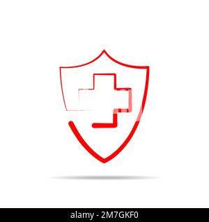 Icona dello schermo con croce medica, isolata. Illustrazione vettoriale. Concetto di protezione della salute Illustrazione Vettoriale