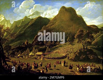 Il festival svizzero del pastore a Unspunnen il 17 agosto 1808Louise Elisabeth Vigee le Brun 1755-1842 Francia Francese, la Fete des Bergers suisses a Unspunnen a 17 aout 1808 Foto Stock