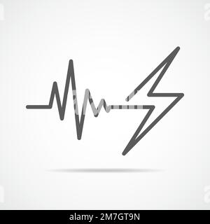 Segnale di battito cardiaco grigio con fulmine. Illustrazione vettoriale. Icona heartbeat con contorno piatto. Illustrazione Vettoriale