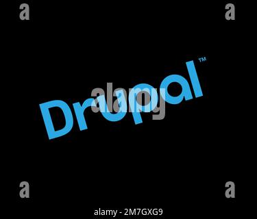 Drupal, logo ruotato, sfondo nero Foto Stock