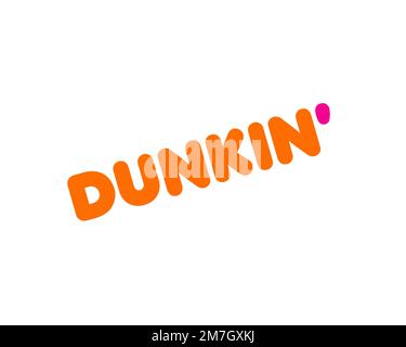 Dunkin' Donuts, logo ruotato, sfondo bianco Foto Stock