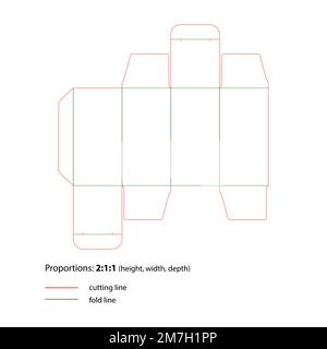 Fustellatura di imballaggi con linee di taglio e piegatura. Vettore. Illustrazione Vettoriale