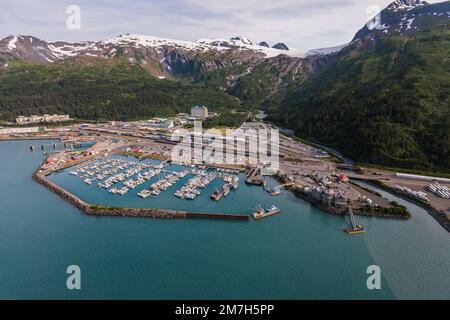 Fotografia aerea del centro di Whittier Alaska Foto Stock